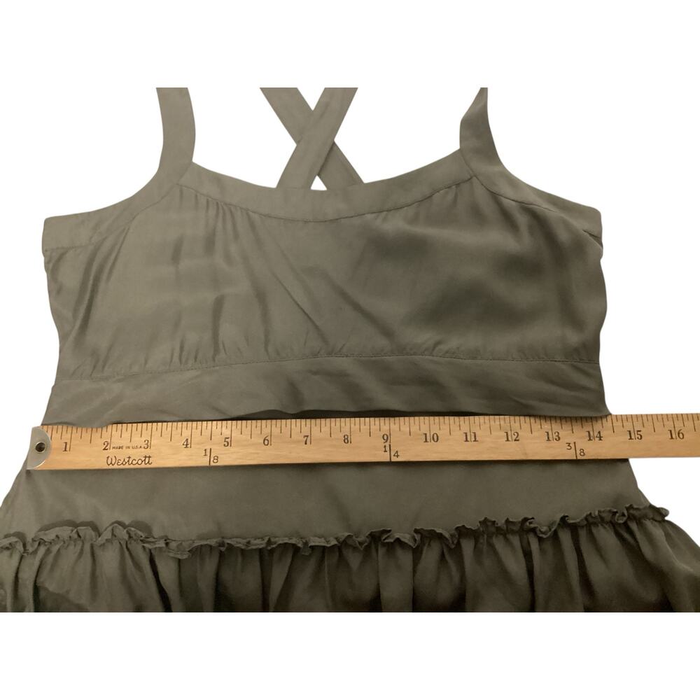 Banana Republic silk sleeveless top tiered ruffles size XS olive green - Picture 4 of 6